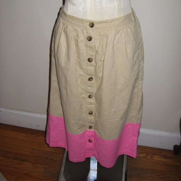 J.Crew beige pink linen cotton button front fully lined skirt - Picture 2 of 7